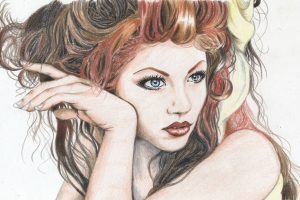 women, Redhead, Arm, Face, Simple background, Artwork