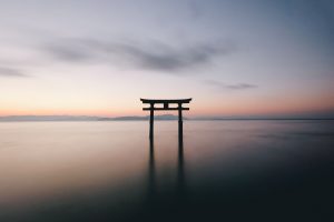 photography, Sea, Asian architecture, Simple, Horizon, Torii