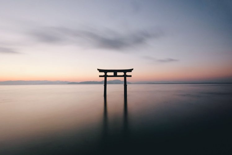 photography, Sea, Asian architecture, Simple, Horizon, Torii HD Wallpaper Desktop Background