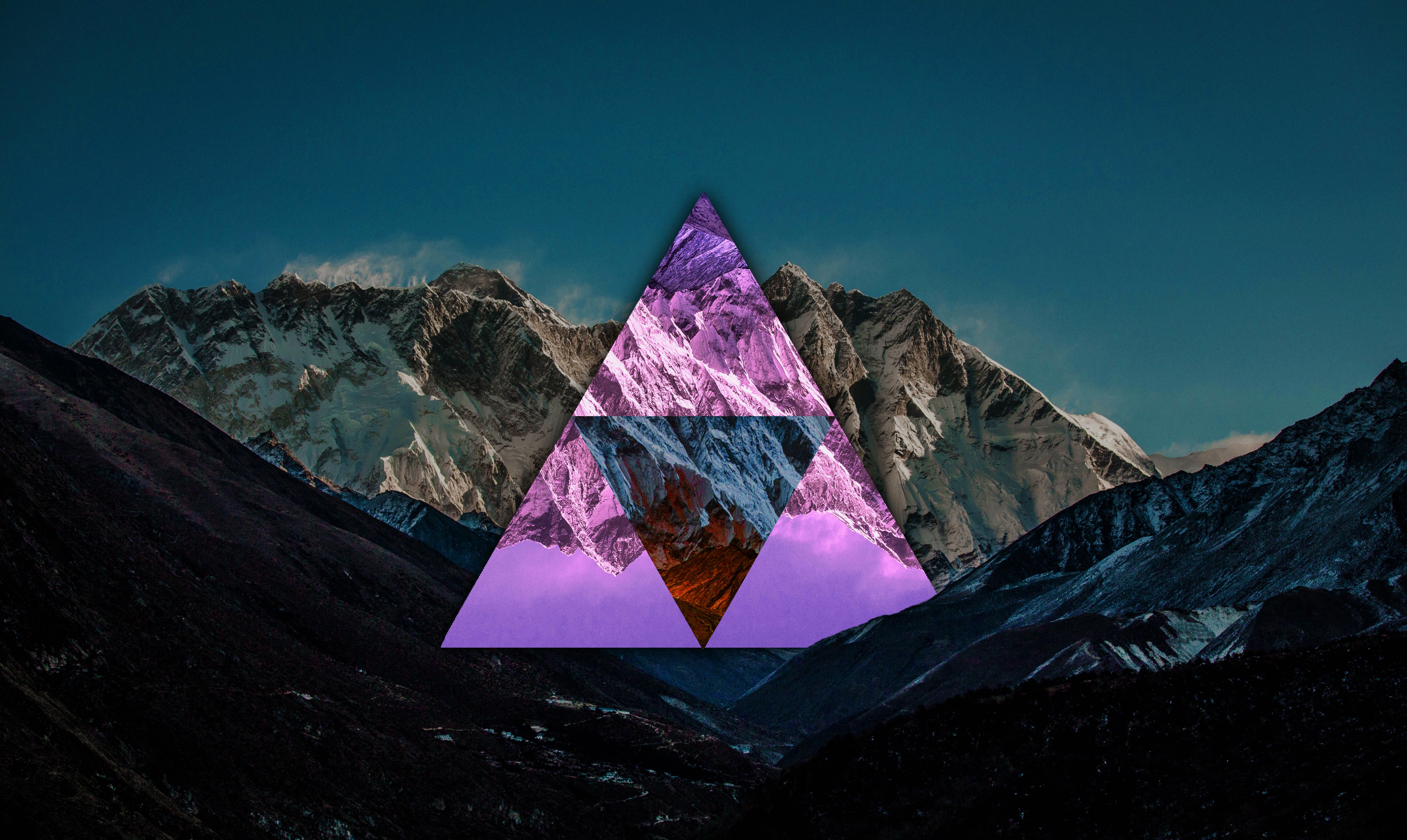 mountain pass, Triangle, Minimalism, Clear sky, Polyscape Wallpaper