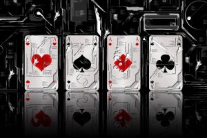 heart, Playing cards, Spades, Diamonds, Clubs, Reflection, 3D, Digital art, Aces