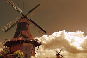windmill, Clouds, Trees, Netherlands, Landscape