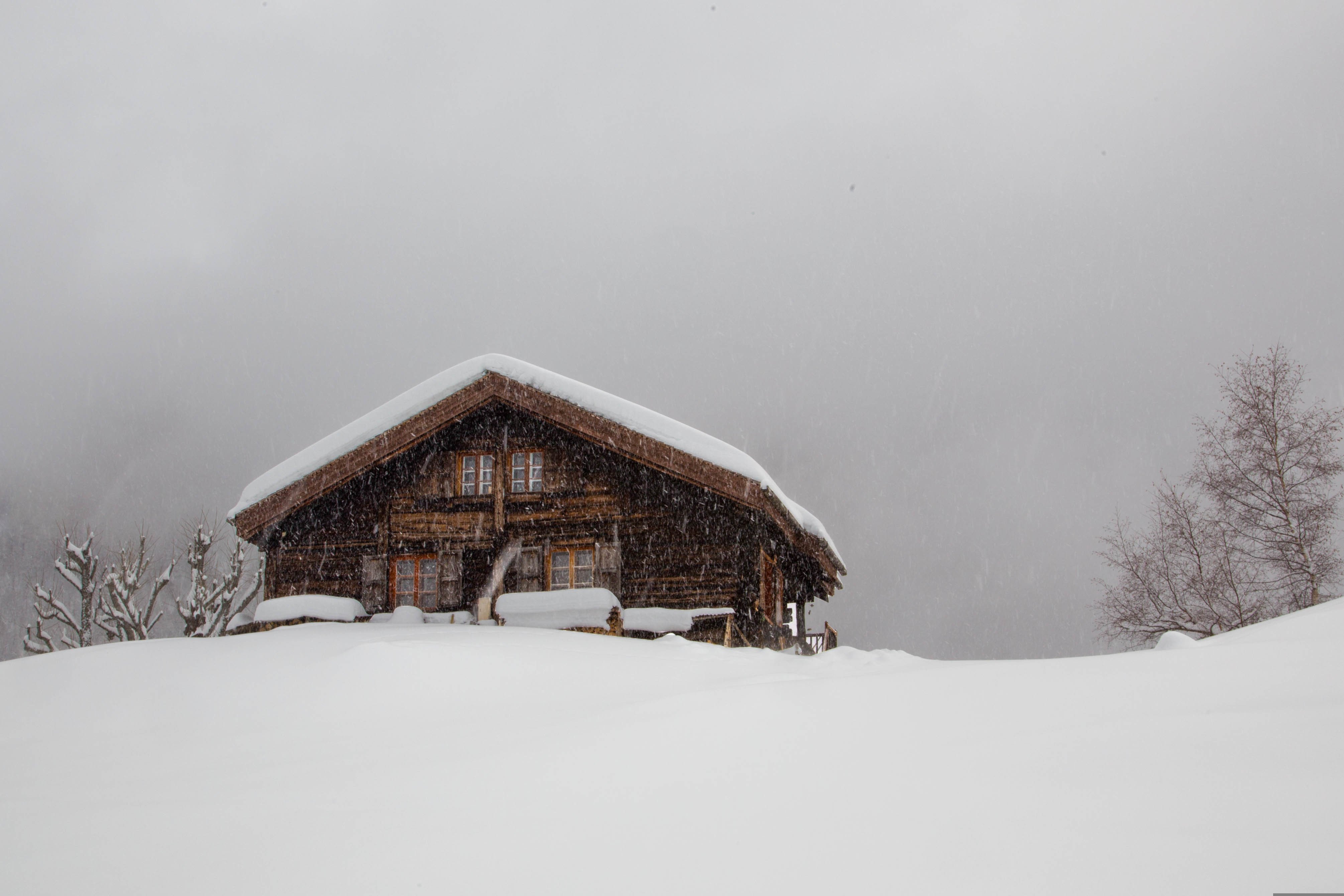 snow, Cabin, Winter Wallpaper
