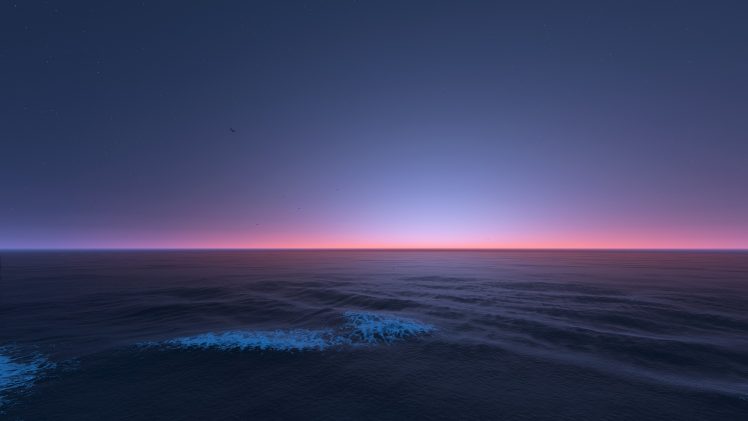 sky, Stars, Sunset, Sea, Digital art HD Wallpaper Desktop Background