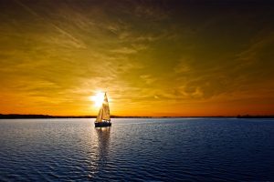 landscape, Shore, Sunset, Sailing ship, Boat, Pacific Ocean