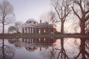 Jefferson monticello, Virginia, USA, Old building, Water, Reflection, Trees, Architecture