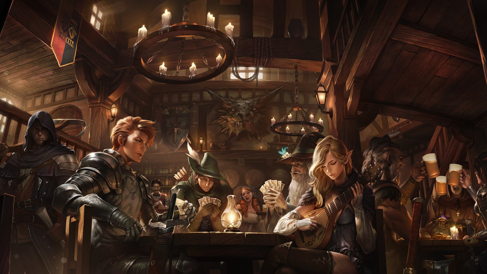 pointed ears, Fantasy art, Tavern, Candles Wallpaper