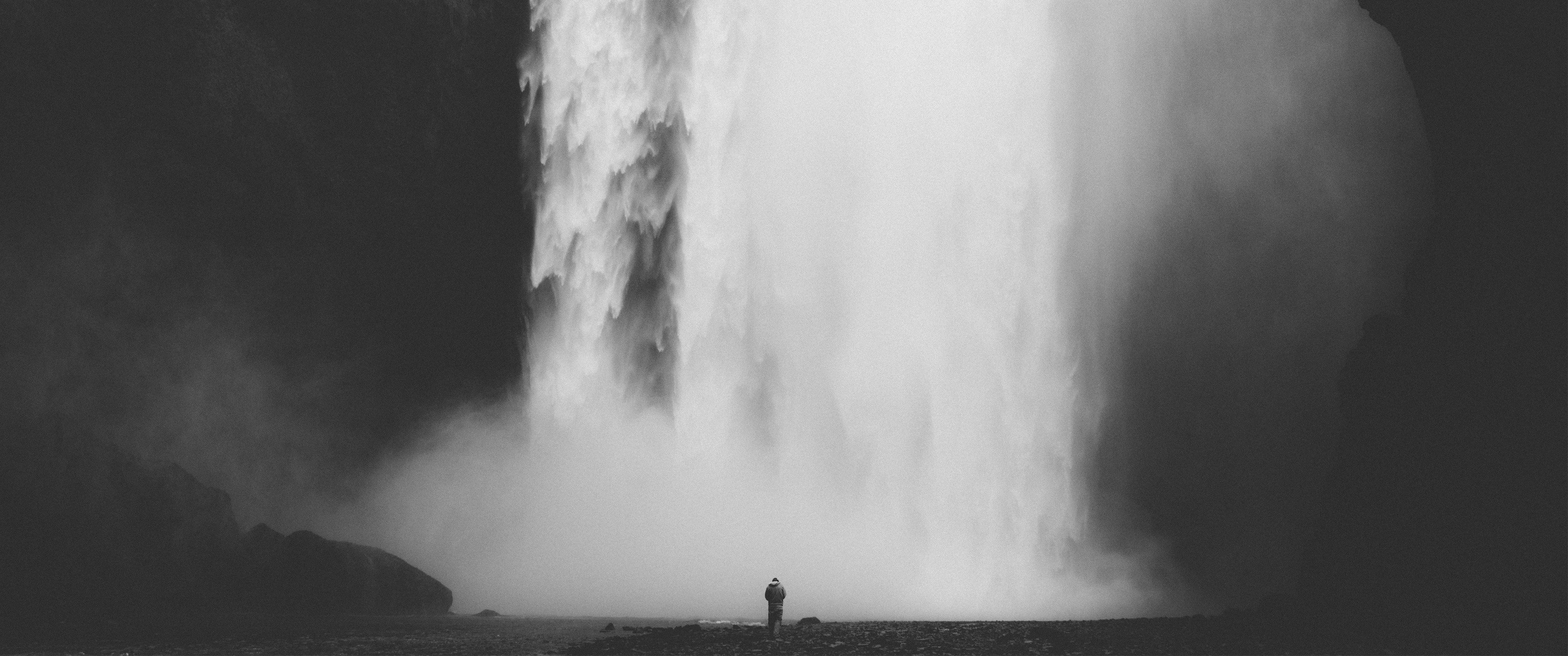 waterfall, Minimalism, Monochrome Wallpaper