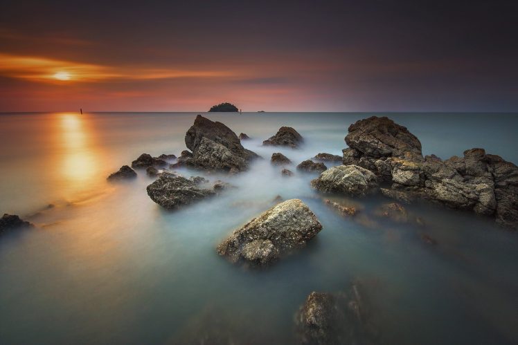 landscape, Sea, Sunlight, Horizon, Nature, Sky, Rock HD Wallpaper Desktop Background