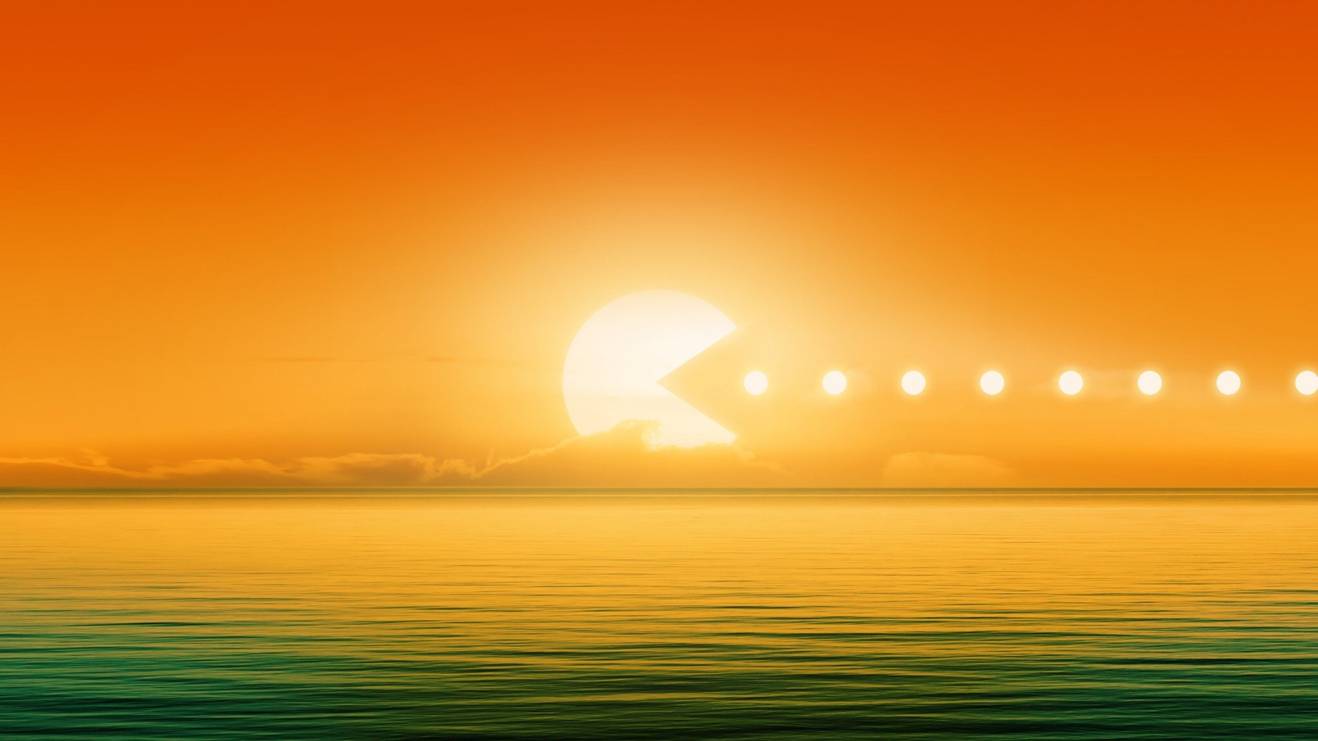 Pacman, Sea, Sun, Abstract, Clouds, Digital art, Video games Wallpaper