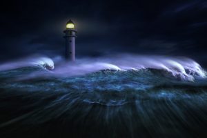 Nikos Bantouvakis, 500px, Night, Sea, Storm, Dark, Nature, Digital art, Lighthouse