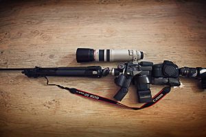 camera, Canon, Lens, Weapon, Rifles, Tripod, Sniper rifle, Manfrotto
