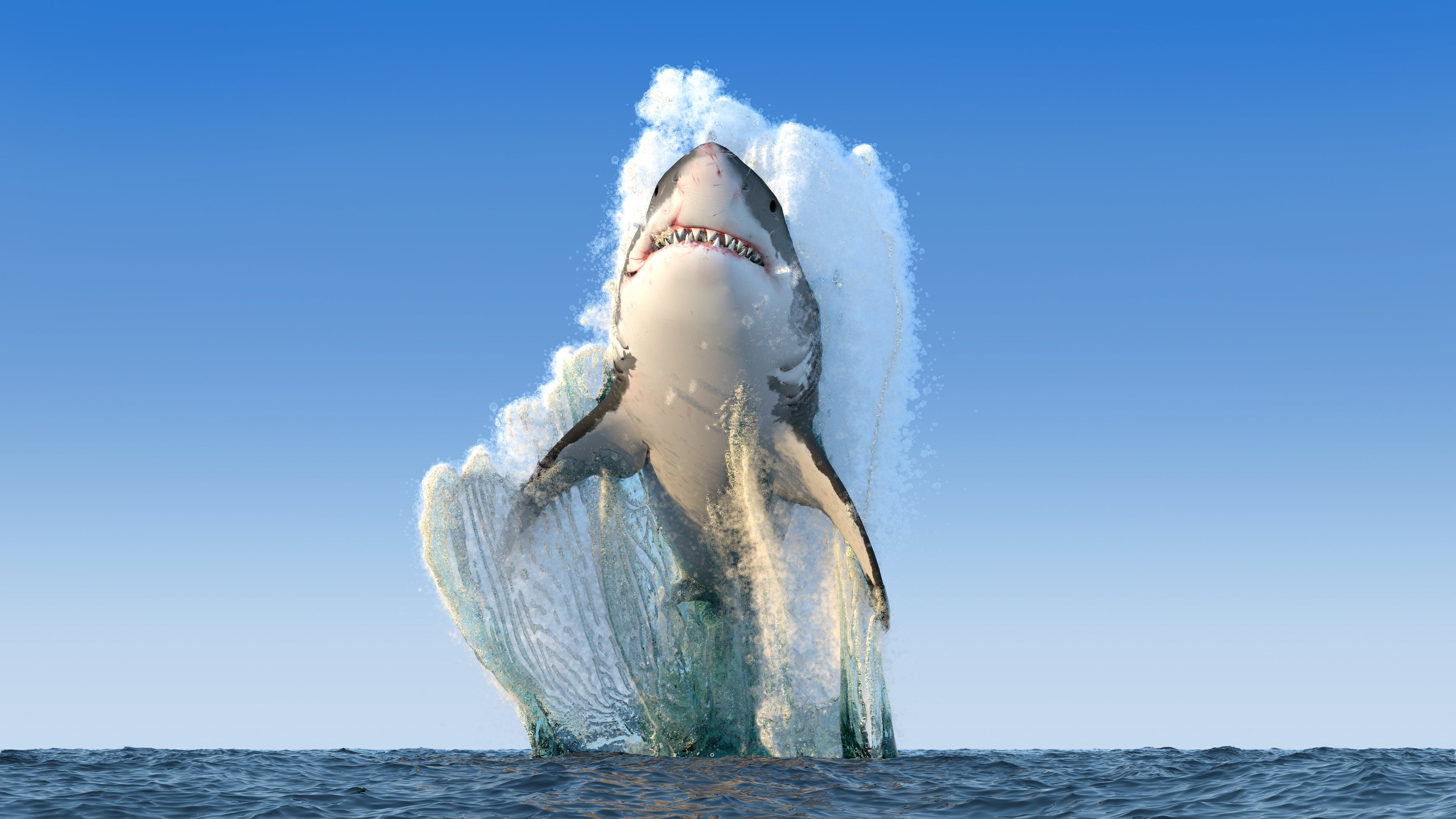 shark, Render, Sea, Fangs, Photoshop Wallpaper