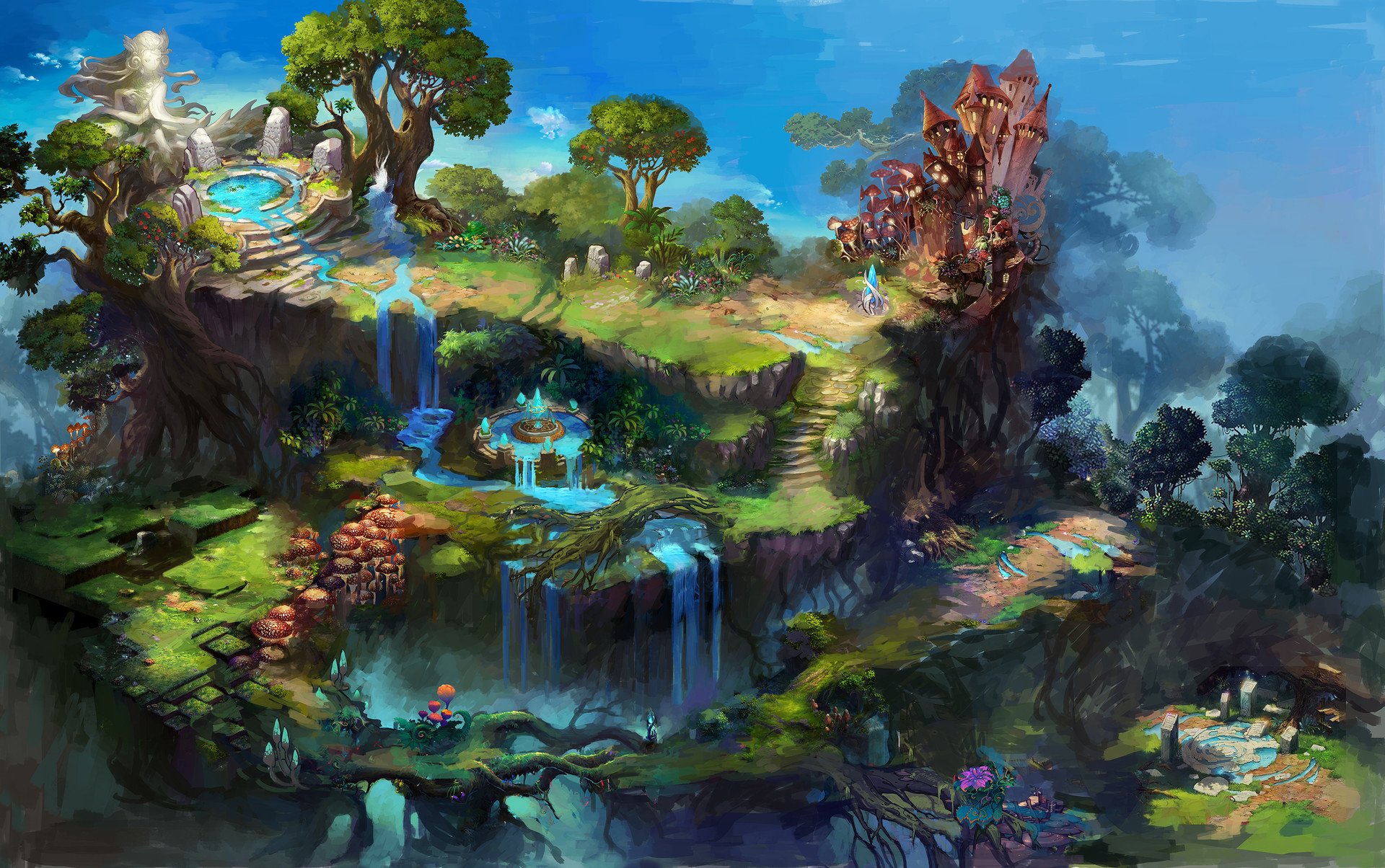 fantasy art, Fountain, Waterfall Wallpaper