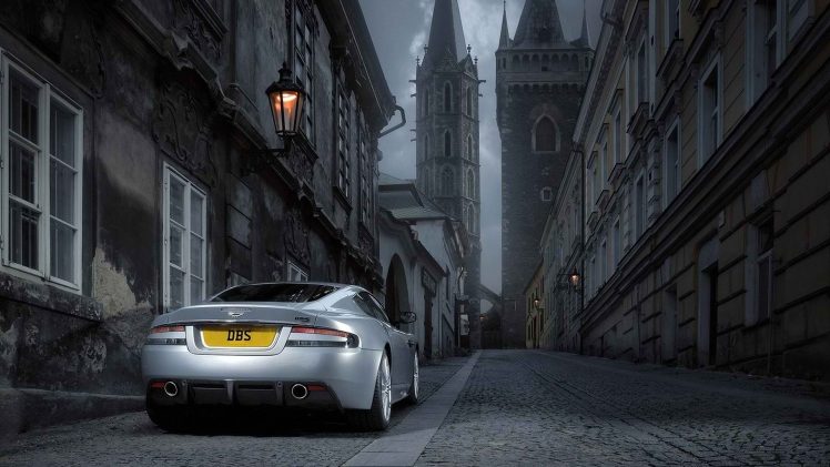 car, Street, Building, City, Cityscape, Night, Lamp, Aston Martin DBS, Prague, Czech Republic HD Wallpaper Desktop Background