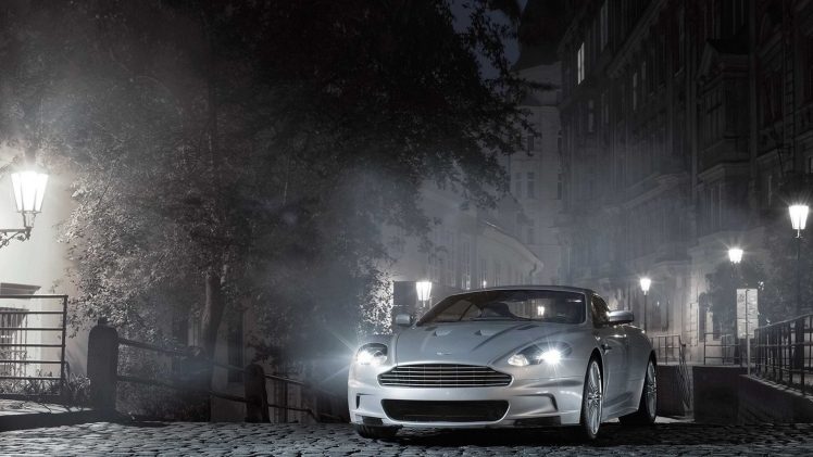 car, Street light, Trees, Mist, Cityscape, Night, Aston Martin HD Wallpaper Desktop Background