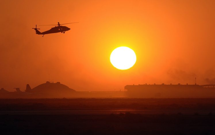 silhouette, Sikorsky UH 60 Black Hawk, Sun, Sunset, Helicopters HD Wallpaper Desktop Background