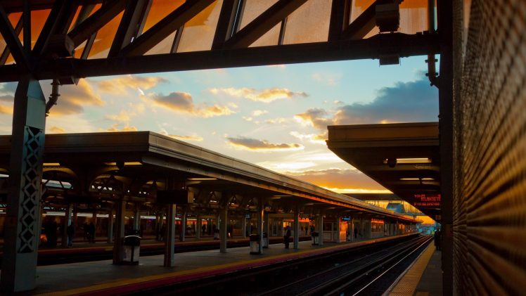 sunset, Train station, Railway, Table HD Wallpaper Desktop Background