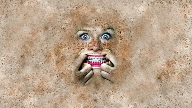 women, Face, Teeth, Hands, Freckles, Braces, Digital art HD Wallpaper Desktop Background