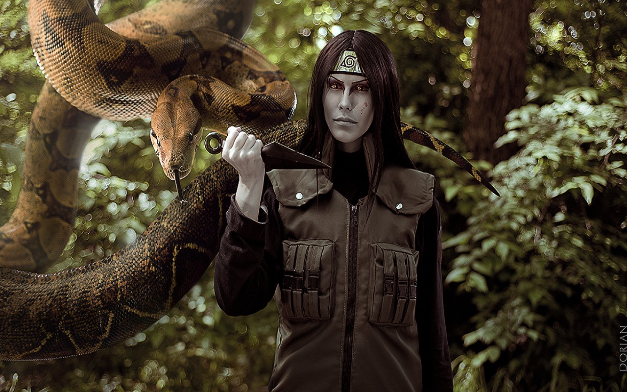 cosplay, Snake, Animals, Naruto Shippuuden, Manga, Ninja, Forest, Trees, Leaves Wallpaper