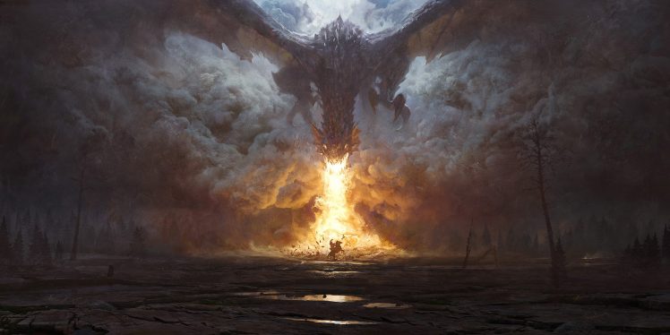 knight, Dragon, Fantasy art, Fire HD Wallpaper Desktop Background
