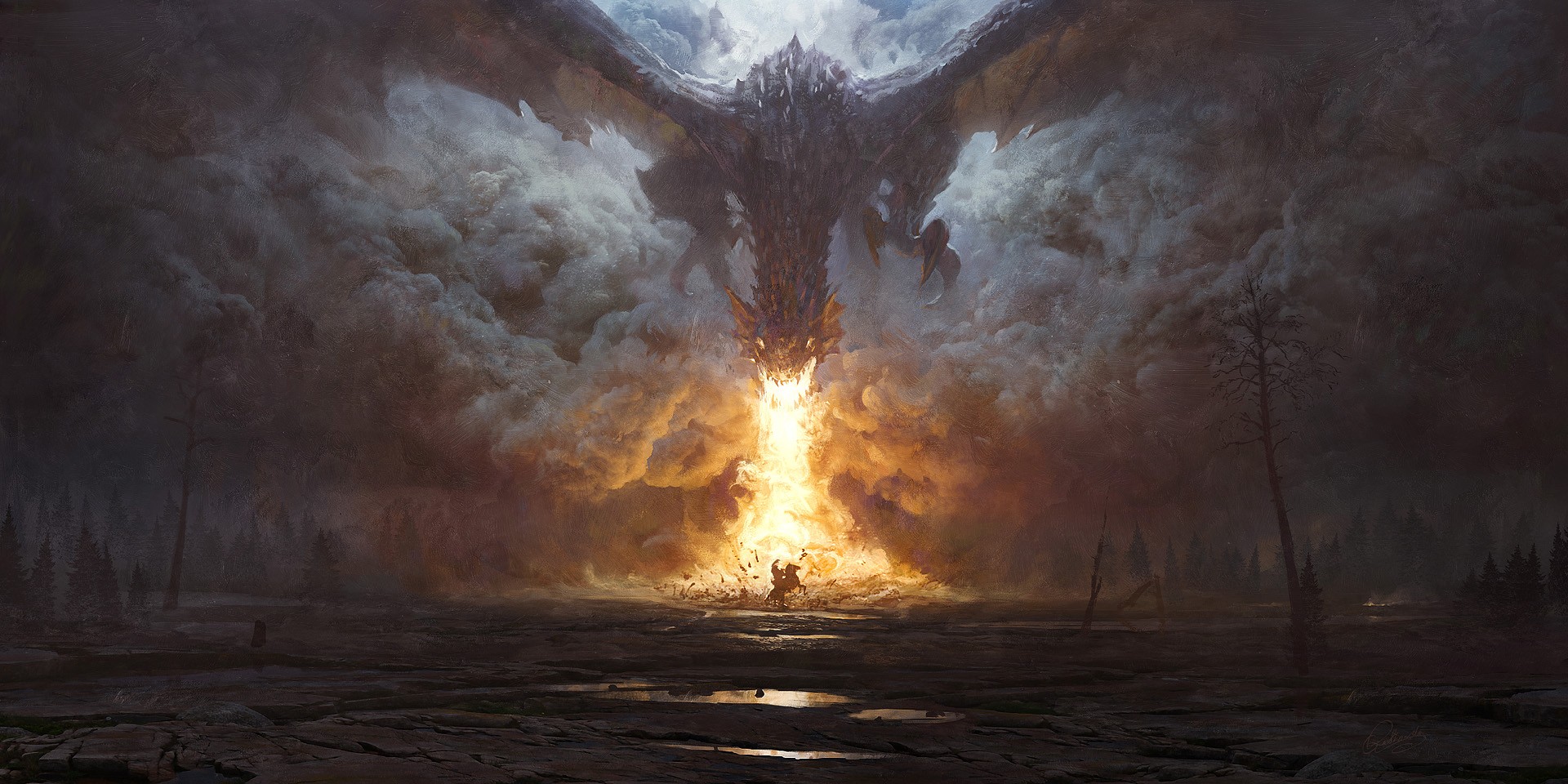 knight, Dragon, Fantasy art, Fire Wallpaper