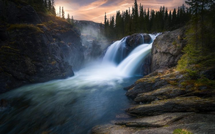 Ole Henrik Skjelstad, Nature, Waterfall, Water, River, Landscape, Long exposure, 500px, Norway HD Wallpaper Desktop Background
