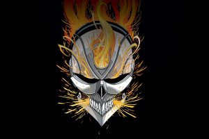 Marvel Comics, Ghost Rider, Robbie  Reyes, Skull, Fire, Black background