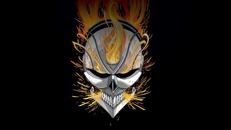 Marvel Comics, Ghost Rider, Robbie  Reyes, Skull, Fire, Black background HD Wallpaper Desktop Background
