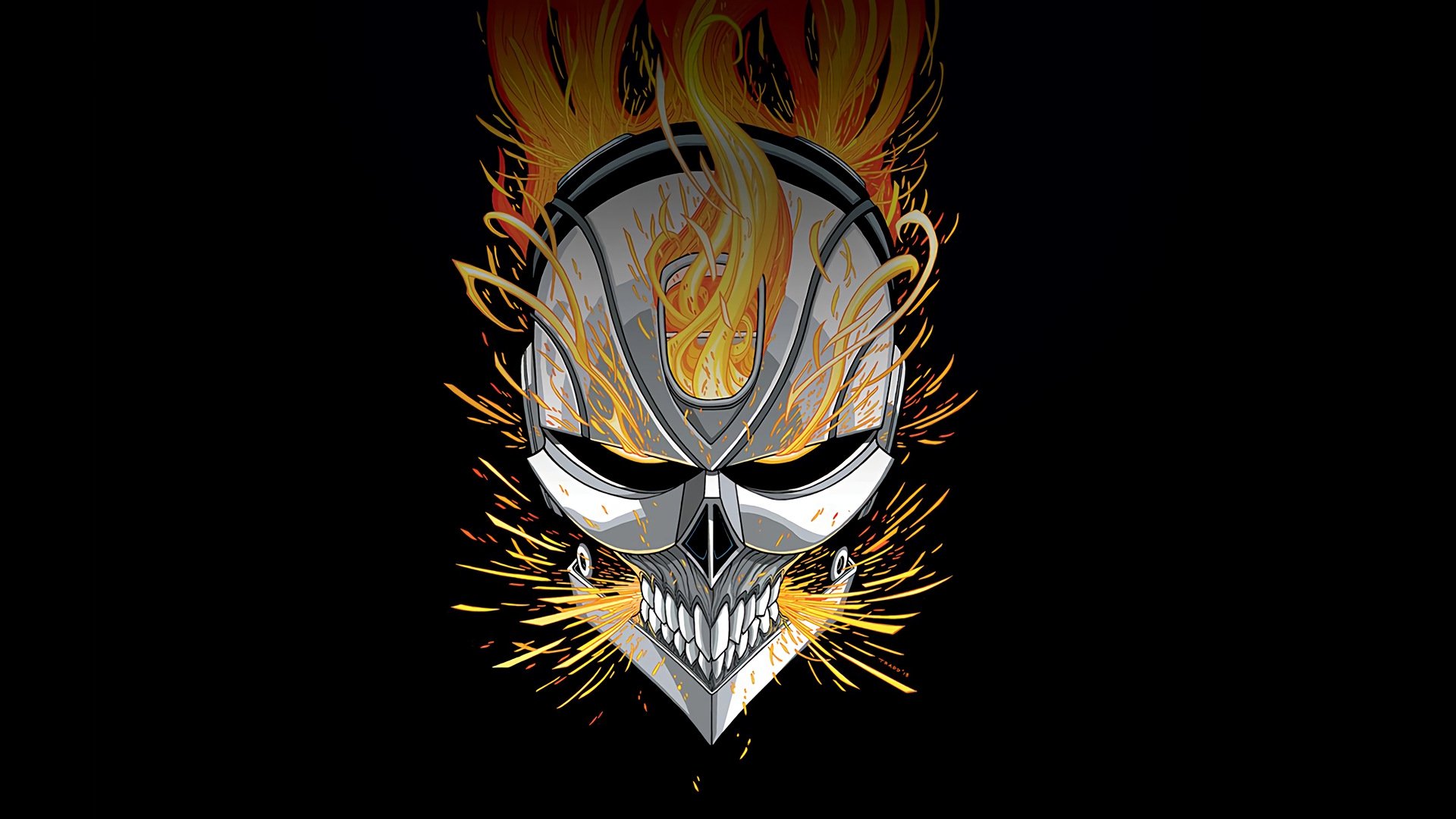 Marvel Comics, Ghost Rider, Robbie  Reyes, Skull, Fire, Black background Wallpaper