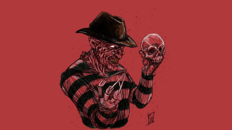 Freddy Krueger, Movies, Horror, Minimalism, Skull, Red Skull, TV HD Wallpaper Desktop Background