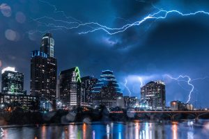 Austin, Texas, Cityscape, Night, Storm