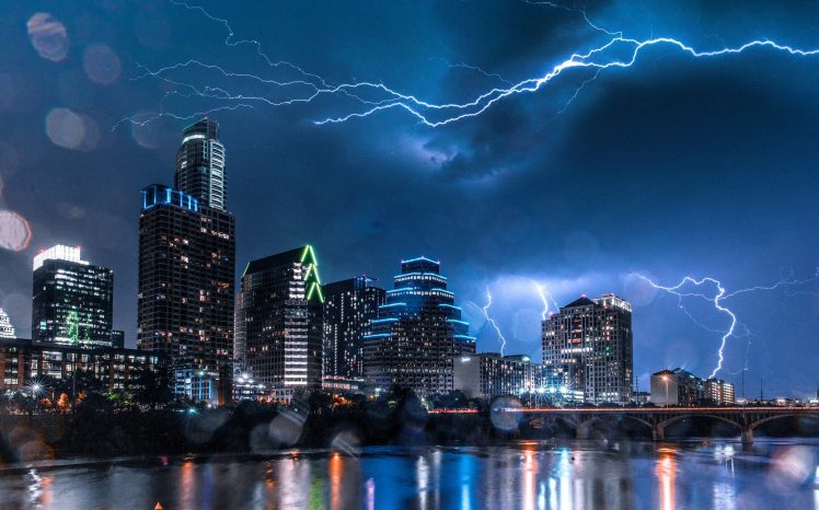 Austin, Texas, Cityscape, Night, Storm HD Wallpaper Desktop Background