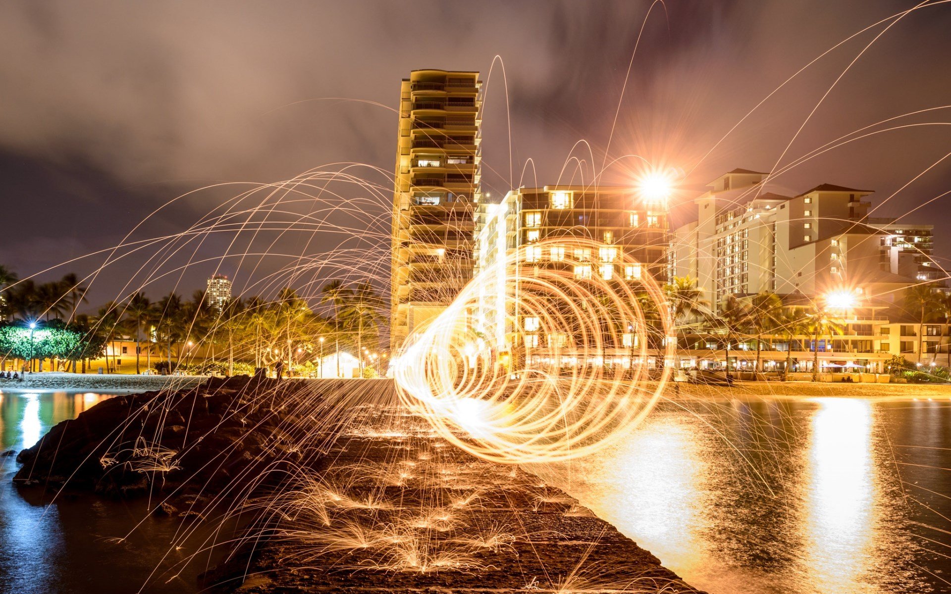 waikiki, Night, Steelwool, Marvin Chandra, 500px, Cityscape Wallpaper