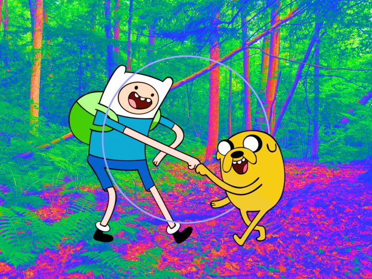 Jake the Dog, Finn the Human, Adventure Time, Landscape, Forest, Saturation HD Wallpaper Desktop Background
