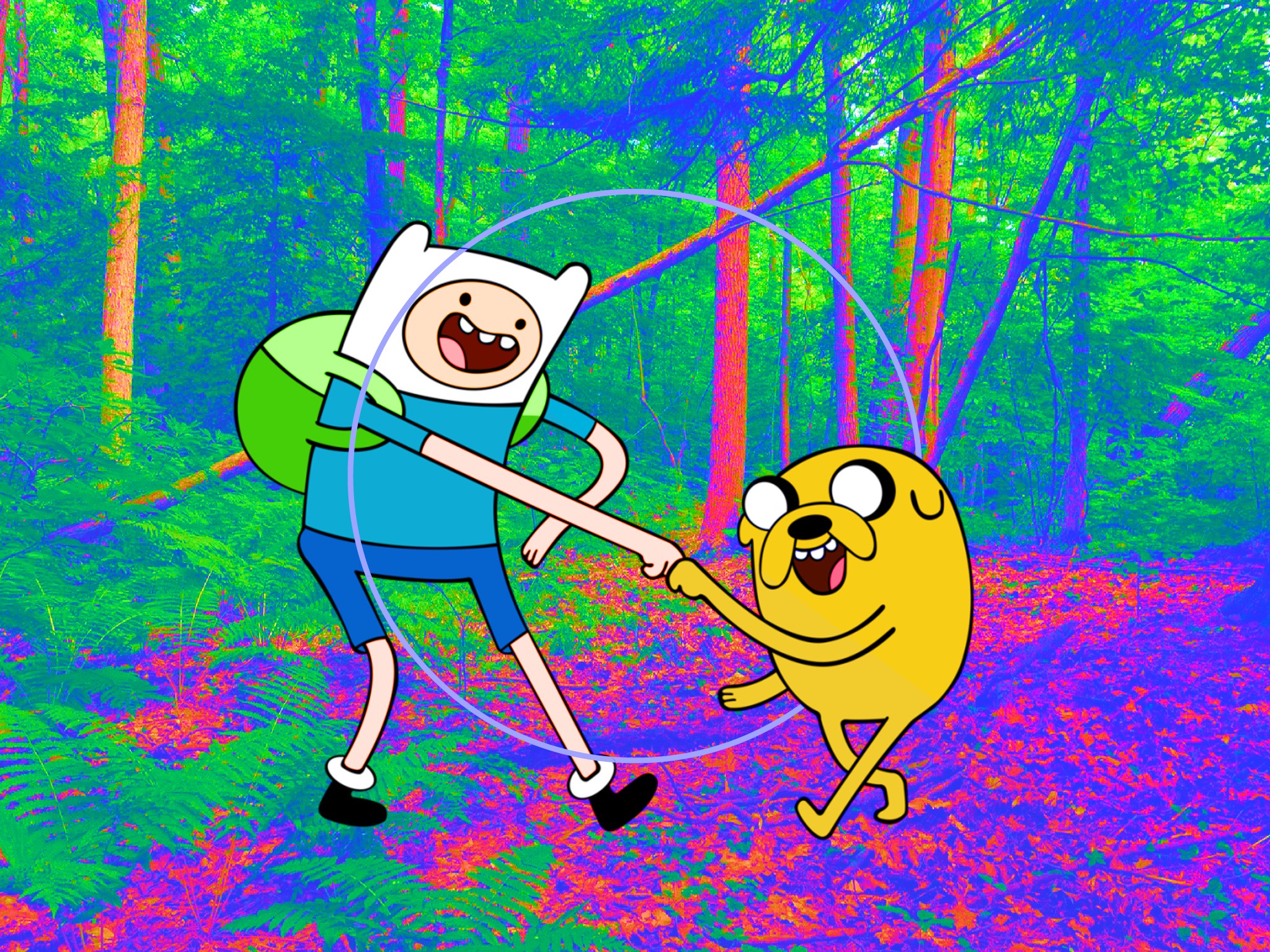 Jake the Dog, Finn the Human, Adventure Time, Landscape, Forest, Saturation Wallpaper