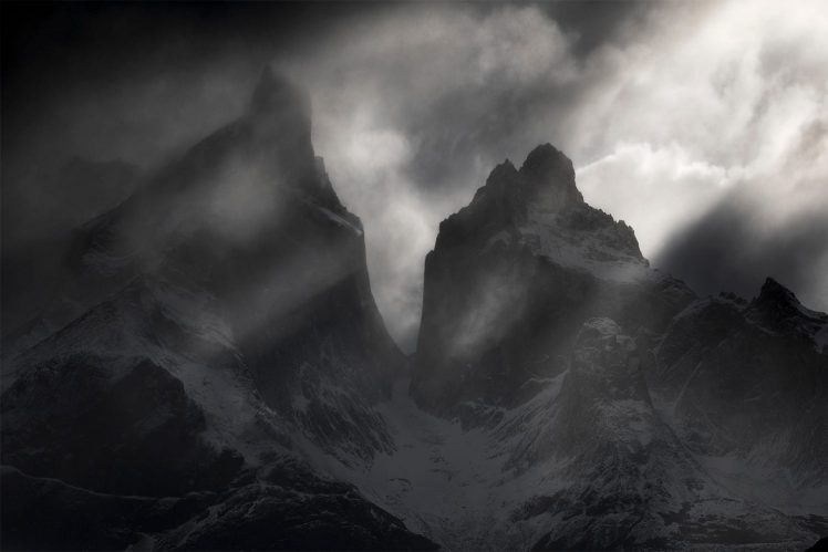 nature, Landscape, Monochrome, Mountains, Clouds HD Wallpaper Desktop Background