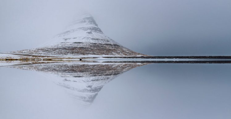 nature, Landscape, Snow, Reflection, Lake, Mountains, Mist HD Wallpaper Desktop Background