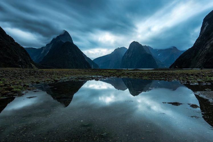 nature, Landscape, Clouds, Water, Reflection, Rocks, Mountains HD Wallpaper Desktop Background