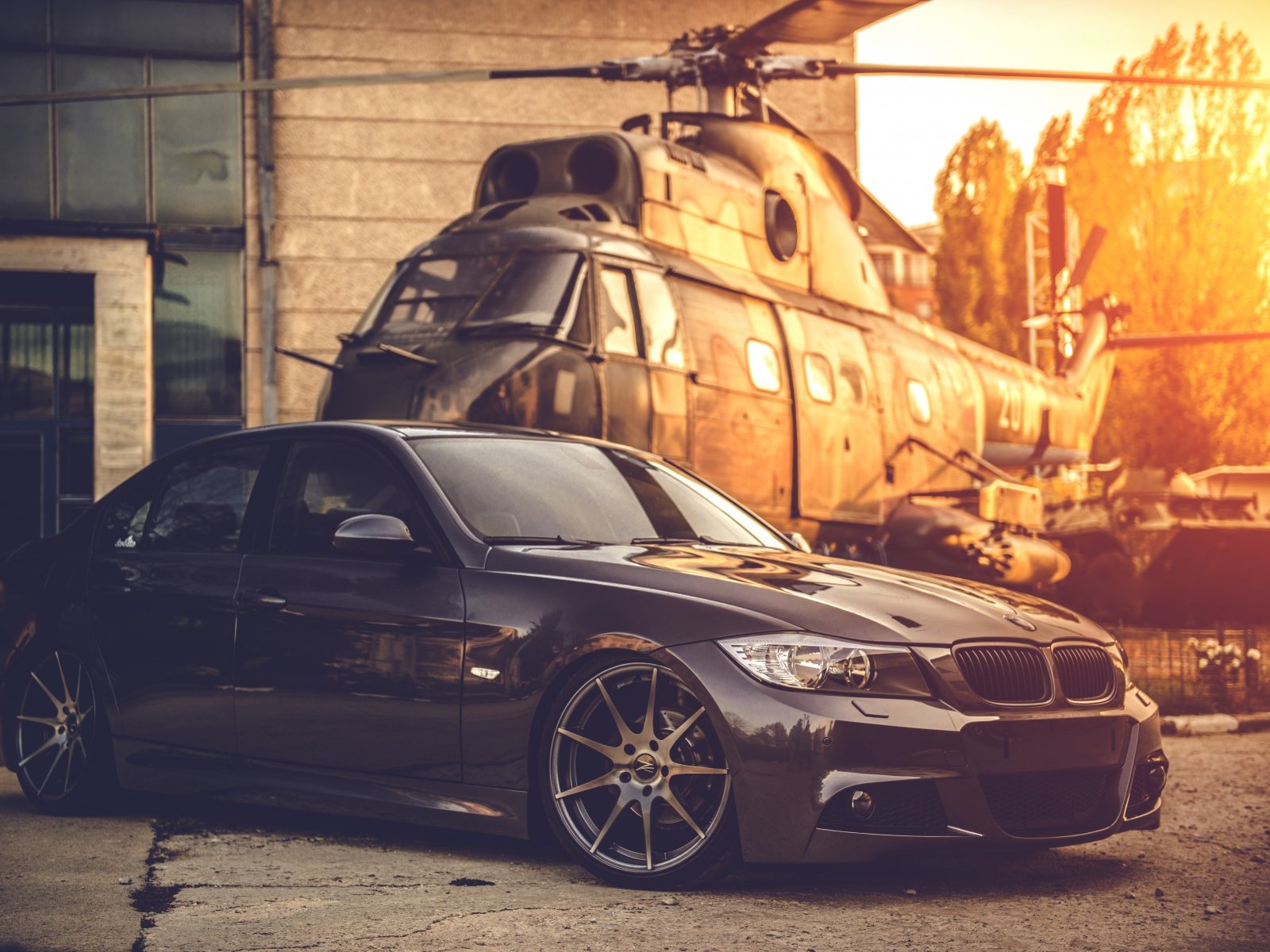 car, Race cars, Aircraft, Night, BMW, Helicopter Wallpaper