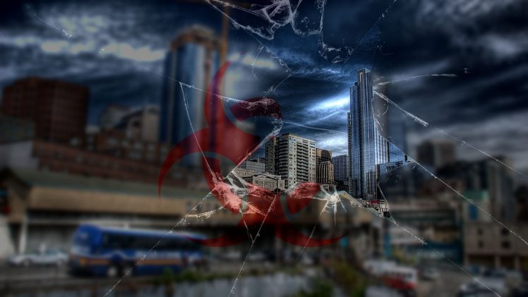 glass, Broken, Buses, Cityscape, Photo manipulation, Biohazard HD Wallpaper Desktop Background