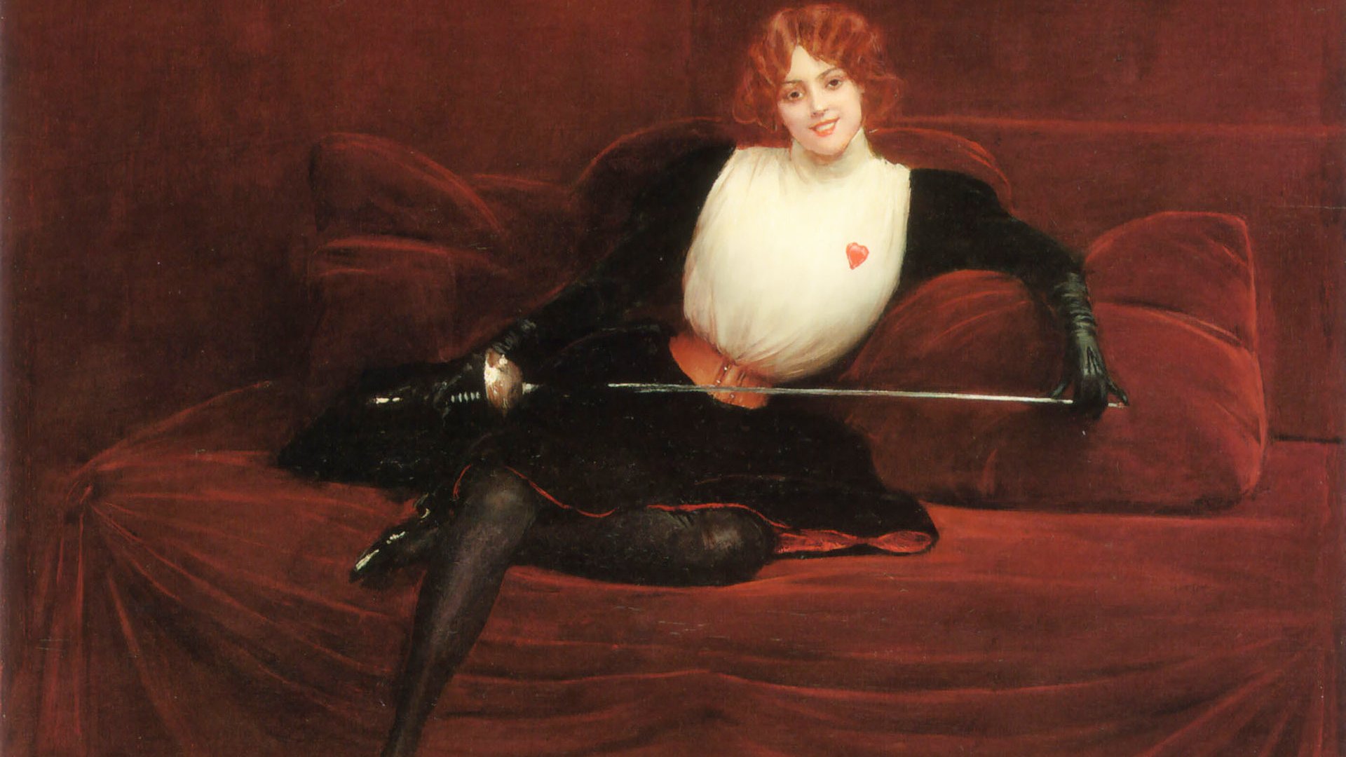women, Redhead, Jean Beraud, Sword, Interior, Artwork, Painting Wallpaper