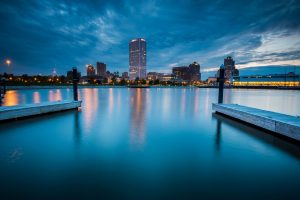 Milwaukee, Wisconsin, Cityscape, Water, Sky, Evening