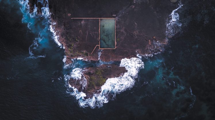 nature, Landscape, Waves, Aerial view, Drone, Island, Pacific Ocean HD Wallpaper Desktop Background