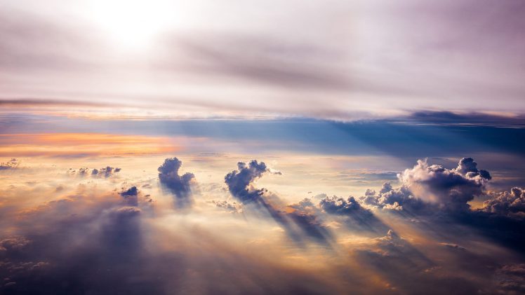 landscape, Clouds, Horizon, Aerial view, Sun rays HD Wallpaper Desktop Background