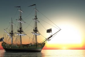 sailing ship, Sea, Sunset, Digital art