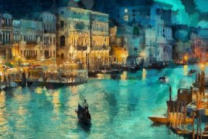 Venice, Italy, Gondolas, Painting