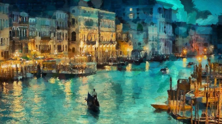 Venice, Italy, Gondolas, Painting HD Wallpaper Desktop Background