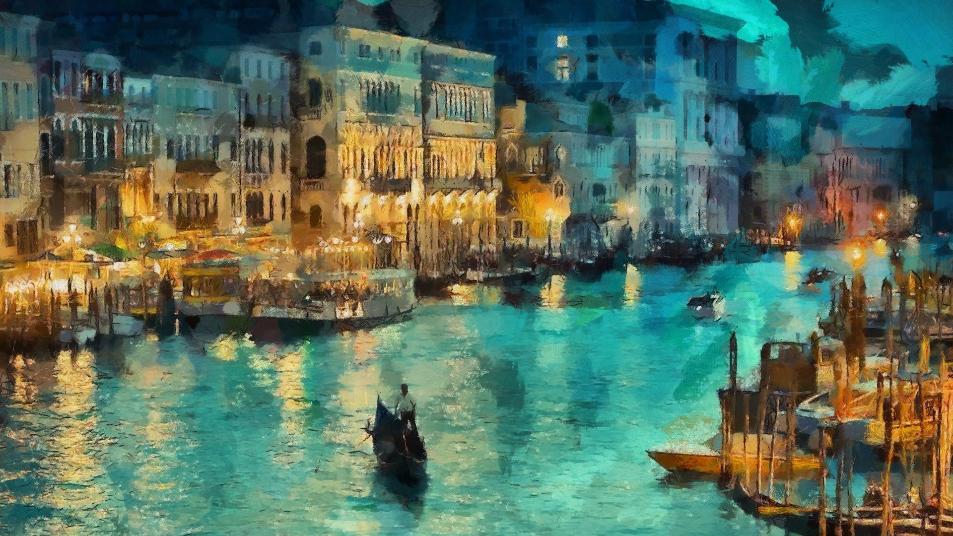 Venice, Italy, Gondolas, Painting Wallpaper