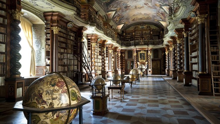 library, Interior, Globes, Books, Window, Prague HD Wallpaper Desktop Background